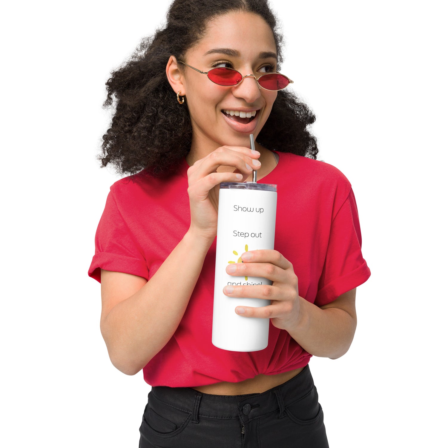 &quot;Show up, Step out, and Shine!&quot; White Stainless steel tumbler